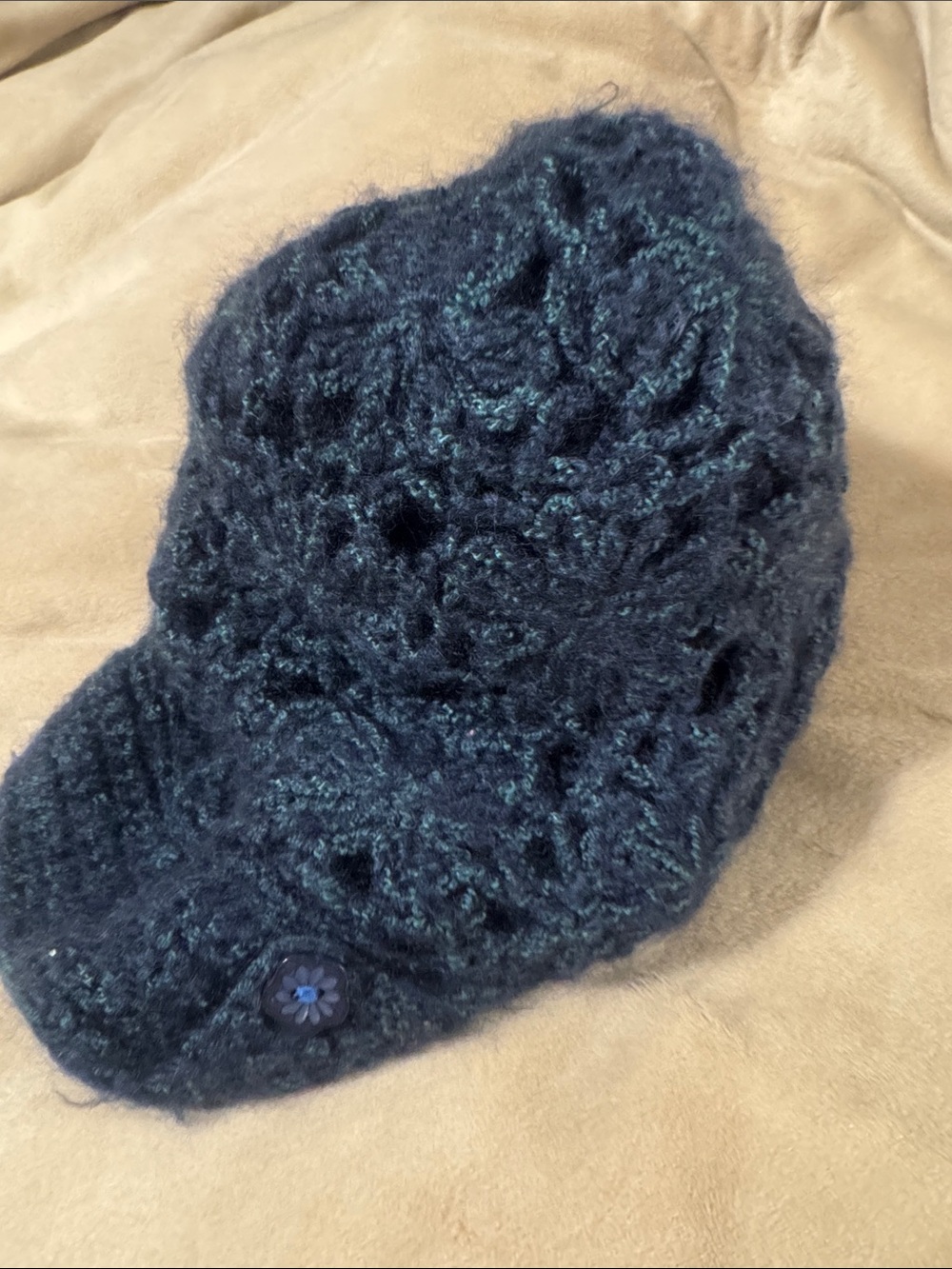 pistil Navy Knit Visor Hat with Flower Accent